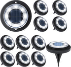 Flacchi Solar Lights Outdoor Waterproof - 2-in-1 Solar Powered Ground Lights Outdoor Solar Disk Light Landscape Light for Deck Step Patio Yard Pathway Walkway Driveway Garden (Cool White, 12 Pack)