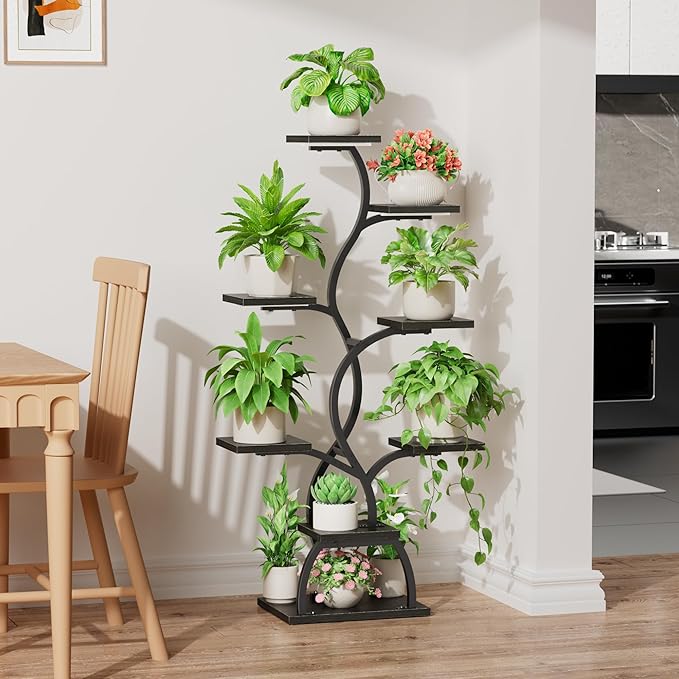 Plant Stand Indoor with Grow Light - 8 Tiered Plant Shelf Indoor, Corner Plant Stand, 49" Tall Plant Shelf with Lights for Indoor Growing, Lighted Flower Holder for Living Room, Balcony (Blackboard)
