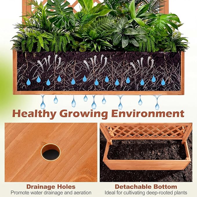 Giantex Raised Garden Bed with Trellis 2 Pack, 72'' Wooden Planter Box Outdoor w/Privacy Screen Roof, Large Vertical Garden Planter w/Drainage Holes for Climbing Plants, Patio Balcony Backyard