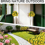 Artificial Flowers for Outdoors, Faux Outdoor Plants Fake Plants Topiary Balls Artificial Outdoor Set of 2 with Ground Spike for Home Front Porch Patio Garden Decor (Yellow)