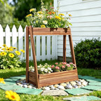 2-Tier Elevated Raised Garden Bed, 36" H Fir Wood Planter Box with 23" Growth Space for Tall/Climbing Plants, Drainage Holes & Non-Woven Liner, Outdoor Garden Planter for Patio Balcony Backyard