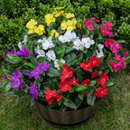 Nigirior Artificial Fake Flowers for Outdoor Décor 5 Bundles UV Resistant Fake Plants for Planter Faux Impatiens for Home Porch/Garden Stunning（5 Color）