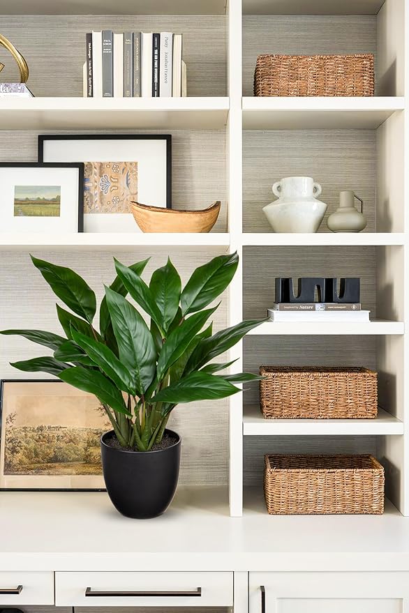 GnFlus Fake Plants 17'' Faux Plants Artificial Potted Plants Indoor Realistic Fake Cast Iron Plant Artificial Plants with Pot for Home Office Farmhouse Kitchen Bathroom Table Shelf Decor