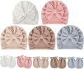 BQUBO Baby Turban Hats and Mittens Set Newborn Infant Hospital Hats Caps with Bows for Baby Boys Girls 0-12 Months