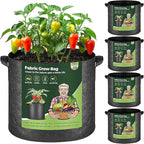 T4U Fabric Plant Grow Bags with Handle 7 Gallon Pack of 5, Heavy Duty Nonwoven Smart Garden Pot Thickened Aeration Nursery Container Black for Outdoor Potato, Tomato, Chili, Carrot and Vegetables