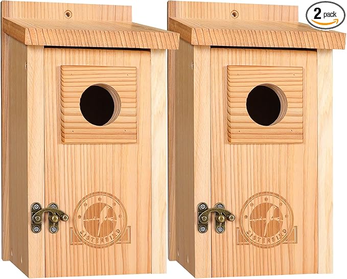 SISTERBIRD Bluebird Houses for Outside, Blue Bird Houses for Outdoors, Premium Bird House, Pack of 2 Bluebird House, Wooden Birdhouses Kits for Adults for Durable Yard Decor