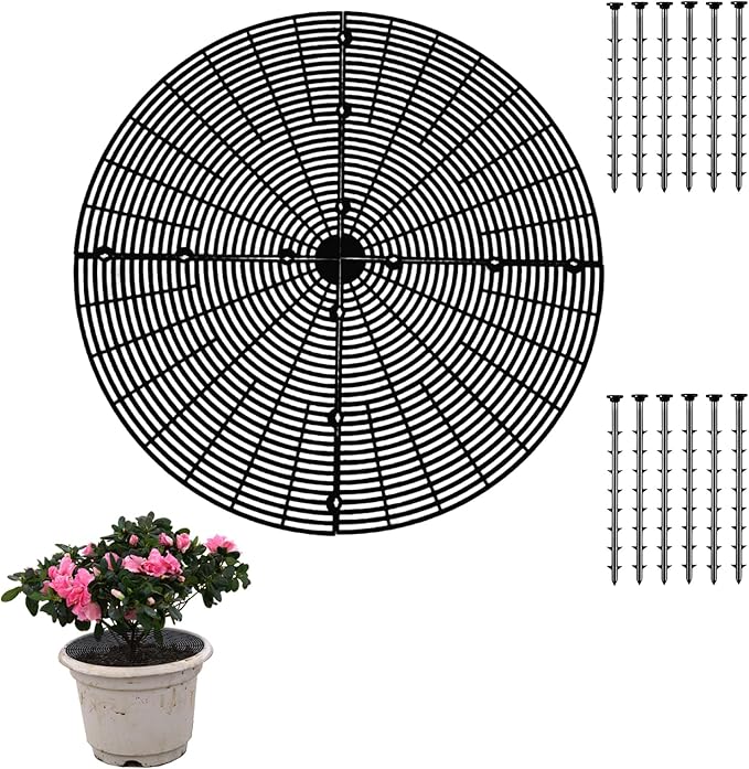 20.5 Inch Plant Pot Cover,Durable Cat & Dog Digging Stopper with Deep Stakes,Adjustable Soil Guard Grid for Indoor & Outdoor Flower Pots,Black Animal Protector