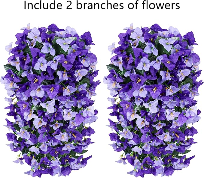 HyeFlora Bougainvillea Artificial Hanging Flowers Plants for Outdoors Decorations, 2pcs Fake Flowers Silk Bougainvillea Vines Realistic UV Resistant Faux Flowers for Planters Porch Patio Urn Yard, Mix