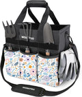 WORKPRO Garden Tool Bag, Heavy-Duty Gardening Tote Bag with 10 Pockets, Stand-Up Wide Mouth Tool Organizer, Adjustable Shoulder Strap, Large Capacity Storage – Floral White (Tools are not Included)
