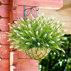 obbsie 36 Bundles Artificial Plants Outdoor, 18.2" UV Resistant Faux Monkey Grass Greenery Stems No Fade Faux Plastic Flowers Shrubs for Home Weddings Garden Porch Front Patio Office Decor- White
