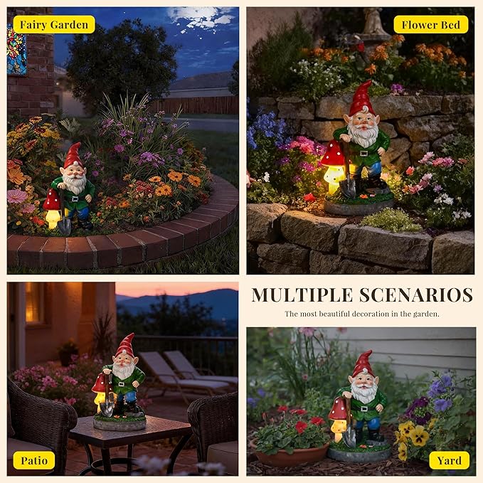 GIGALUMI Solar Garden Gnomes Outdoor 9.8",Solar Gnomes Decorations for Yard,Garden Statues with Solar Lights,Yard Decorations Outdoor,Gnome Garden Decor for Yard,Patio,Lawn and Mom Gifts
