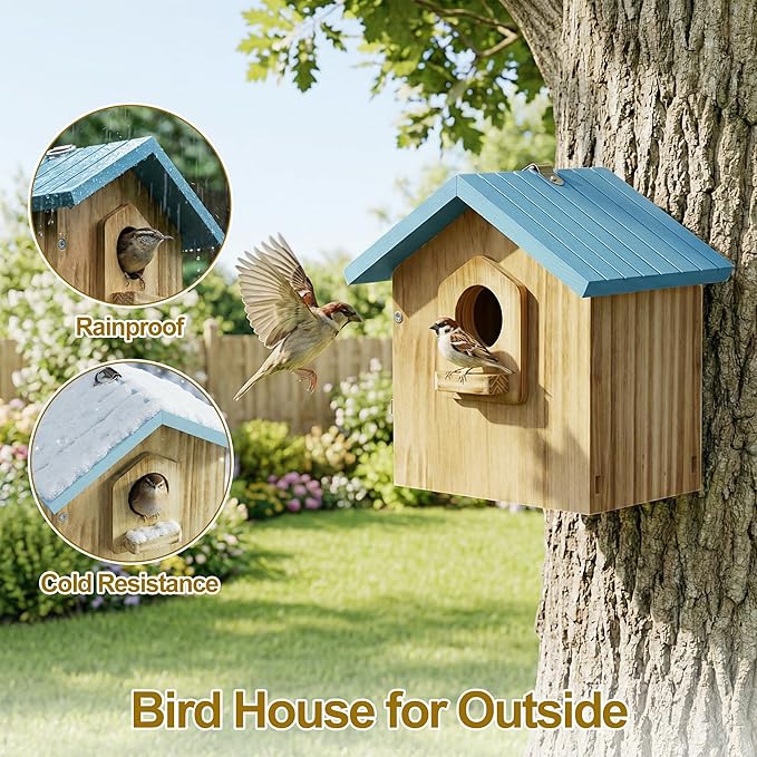 Auslar Bird House for Outside, Wooden Birdhouses for Outdoors, Bluebird House for Outside Clearance, Hanging Bird Houses for Cardinals Finch Wren Swallow for Garden Viewing