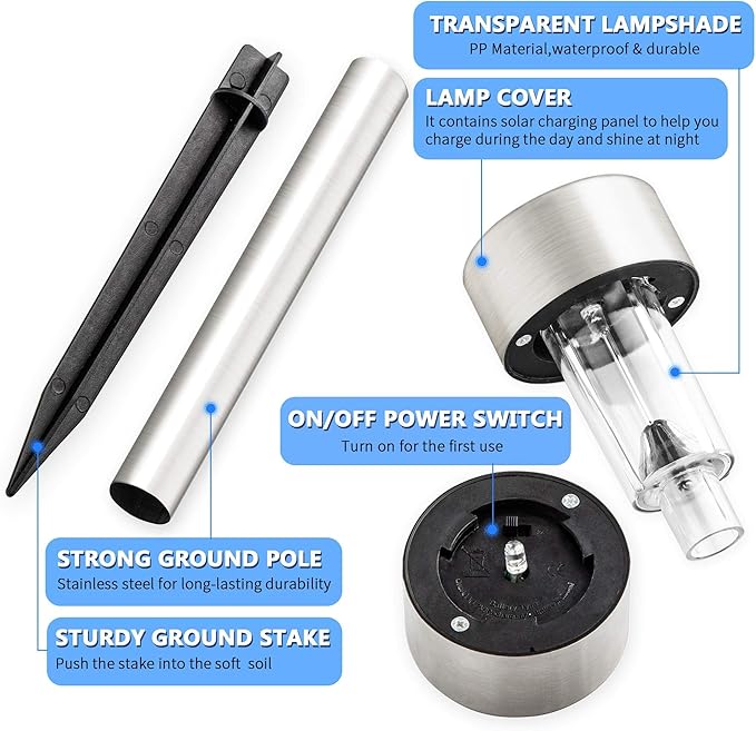 GIGALUMI Solar Pathway Lights, Stainless Steel IP44 Waterproof Auto On/Off Outdoor LED Solar Landscape Lights for Garden, Yard, Patio, Path and Walkway(20 Pack, Cold White)