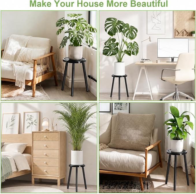 Wood Plant Stands Indoor, 16.7" Tall Plant Stand Outdoor Mid-Century Plant Stool, Single Plant Table Modern Small Round Side/End Table for Living Room, Balcony, Office(Black)