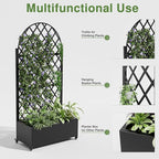 Casaphoria Metal Raised Garden Bed with Trellis and Wheels, 72"x35"x16" Planter Box for Climbing Plants, Vegetables & Vines, Features Drainage Holes and Privacy Screen (Black-Rhombus)