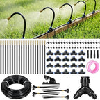 100Ft 360° Adjustable Drip Irrigation System Kit, 1/4 Inch PE Tubing with 20 Bendable Nozzles, Automatic Garden Watering System for Greenhouse, Lawn, Raised Bed, Flower Bed