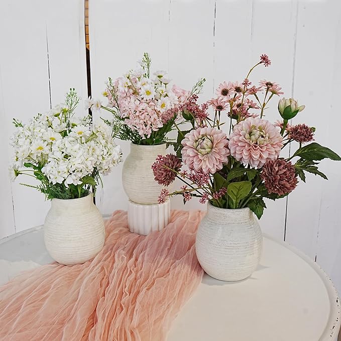 Jahe Hydrangea Artificial Flowers Mixed Potted Plant, Faux Hydrangea Flowers Fenterpieces for Tables, Fake Daisy Mixed Bouquet with Pot, Living Room Bedroom Bathroom Balcony, White