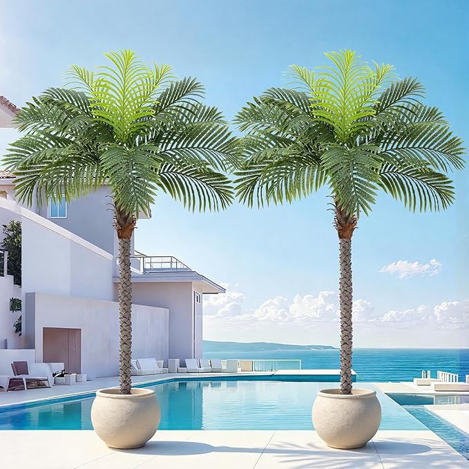 6ft Tall Artificial Phoenix Palm Tree for Outdoor Indoor Decor, Large Faux Coconut Silk Palm Tree Tropical Fake Tree Perfect for Outside Patio Poolside Home Office Decor (Set of 2)
