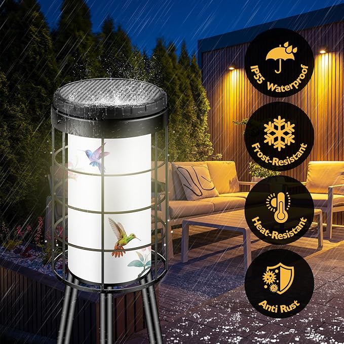 Mothers Day Gifts for Mom Wife Grandma Daughter Friends Sister, 2 Pack Outdoor Solar Floor Lamp with Plant Stand, Hummigbird Print, Solar & USB 2 Way Charging