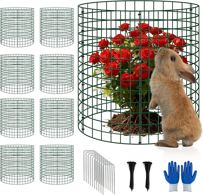 8 Pack Plant Protectors from Animals, 12''x14'' Metal Plant Cages for Outdoor Plants, Garden Plant Protector with Stakes & Zip Ties, Keep Rabbits Squirrels Out, Plant Cage for Flowers Vegetables