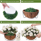 INSPRING Geraniums Artificial Flowers Hanging Basket for Outdoors Outside Spring Decoration, 8 Bundles Silk Flowers Fake Plants Look Real UV Resistant for Porch Home Patio Balcony Yard, White