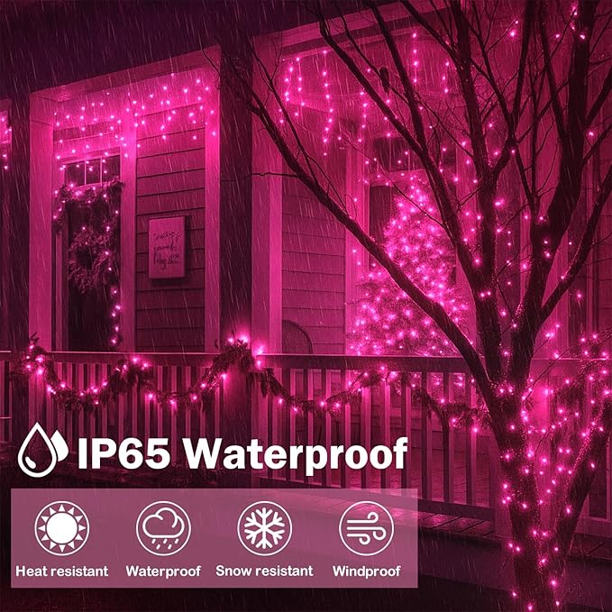 Extra-Long 144FT Solar String Lights for Outside, 2 Pack 400LED Solar Valentine's Day Lights Outdoor Waterproof, Copper Wire 8 Modes Fairy Twinkle Solar Lights for Tree Garden Party Xmas (Pink)