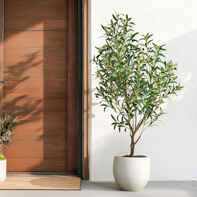 Small Artificial Olive Tree Faux Trees Indoor Outdoor Realistic Floor Plant Fake Plants for House Modern Home Living Room Master Bedroom Office Front Porch Decor Outside Patio para decoracion