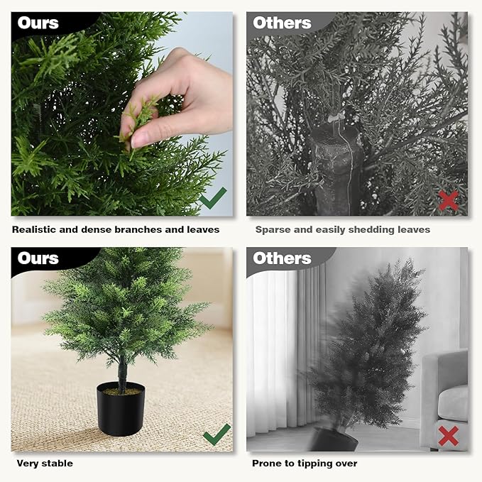 Joyooss Artificial Topiary Cedar Tree,4FT Faux Outdoor Plants Front Porch Decor 2 Set Evergreen Shrubs Fake Plant Artificial Bushes Cypress Trees with Flowerpot for Home Living Room Front Door Decor