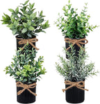 4 Potted Artificial Plants Metal Fake Potted Plant with Iron Pot Mini Greenery Decor Small Faux Plants for Indoor Farmhouse Home Porch Garden Bathroom Room Décor Black