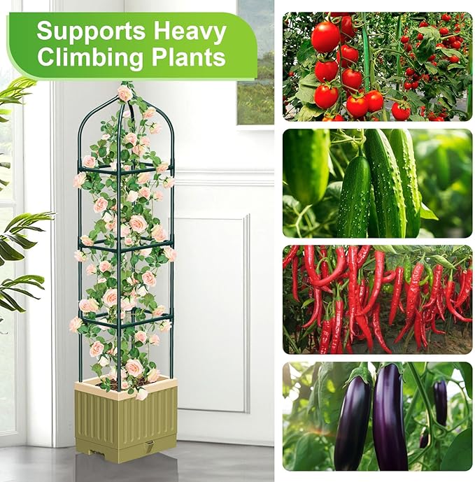 Raised Garden Bed Planter Box with Trellis, 71" Self-Watering Tomato Planter with Trellis for Climbing Vegetable and Plants, Tomato Cage Planters for Indoor Outdoor Patio Greenhouse Gardening (1Pack)