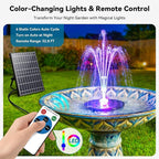 Antfraer 12W Solar Fountain Pump with 4200mAh Battery Backup& Remote RGB LED Lights, Floating Solar Water Fountain with 8 Nozzles & PVC Tubing for Bird Bath, Garden, Backyard, Outdoor Water Feature