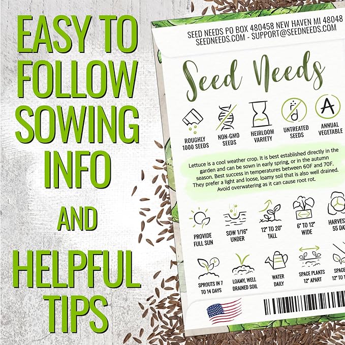 Seed Needs Romaine Lettuce Seeds Variety Pack for Planting a Collection of 2 Individual Varieties - Packets Include Red Romaine & Parris Island COS