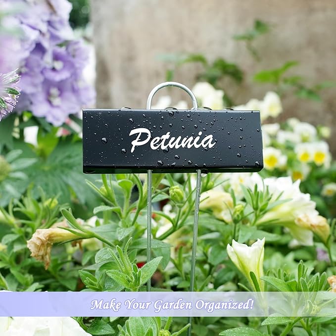 FORUP Metal Plant Labels, 50 Pack Garden Label Markers, Weatherproof Garden Stake Tags, Reusable Planting Gardening Markers, Black