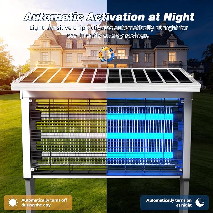 Powerful Large Solar Bug Zapper Outdoor for 1/2 Acre, Poartable Rechargeable Mosquito Zapper with High Powered, Cordless Solar Fly Zapper for Patio Garden Backyard Farm Pest Control