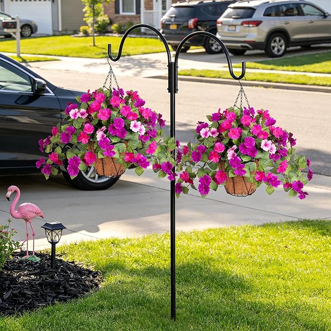 INXUGAO 3 Bundles Artificial Fake Flowers for Outdoors with Hanging Baskets Faux Hanging Flowers Plants for Outdoor Planters UV Resistant Silk Flowers for Outside Spring Home Front Porch Garden Décor