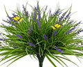 16 Bundles Artificial Outdoor Plants and 2 Pcs Butterfly Stakes Fake Monkey Grass with Flowers UV Resistant Faux Plant Greenery for Outside Planter Porch Patio Garden Window (Purple)