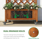 Upgraded 2-Pack 50" Tall Trellis Planter Box with Wheels, 49.8"H × 27.6"W × 13.0"D Solid Fir Wood Raised Garden Bed & Lattice Privacy Screen, Rolling Planter with Drainage for Patio/Garden