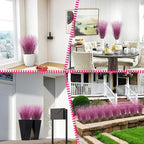12 Bundles Artificial Grass Plants Outdoor Tall Faux Shrubs Greenery Stems Fake Onion Grasses Wheat UV Resistant for Outside Garden Indoor Office Home Decor（Pink）