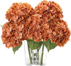 Coferset Fall Orange Hydrangea Artificial Flowers 3pcs Lifelike Faux Hydrangea Real Touch Fake Flowers for Home Wedding Christmas Office Party Living Room Decoration,22inch