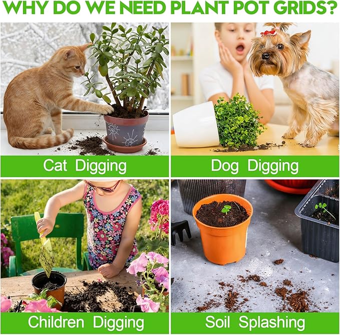 3 Pack Plant Pot Grids - 20.5 Inch Cuttable Soil Cover Protector from Cats, Animals Digging Stopper, Indoor Plant Pot Soil Guard for Outdoor Garden Balcony
