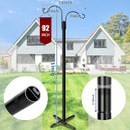 Ottsuls Double Shepherds Hooks for Outdoor, 92 Inch Bird Feeder Pole with 5 Prong Base, Upgrade 1 INCH Thick Heavy Duty Planter Hook for Hanging Baskets, Lantern,1 Pack