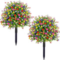 2 Pack Artificial Topiary Boxwood Ball Trees with Ground Spike, 23.6'' Faux Shrubs Fake Brush Plants Flowers Greenery for Indoor Front Porch Garden Outdoor Decoration