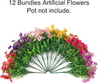 Artificial Flowers for Outdoors Daisy 12 Bundles for Home Decoration, Faux Flower Fake Plants Outside Decoration with Eucalyptus UV Resistant for Planter Porch Patio Yard Garden Colorful