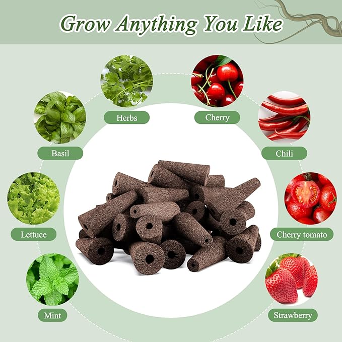 Tigvio 66pcs Hydroponic Seed Pod Kit - Compatible with Aerogarden and All Brands - Grow Anything Indoor Garden System - Includes 15 Grow Sponges, 15 Baskets, 20 Labels and Tweezer for Easy Planting