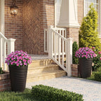 Giantex 18" Tall Flower Pot Set of 2, Modern Decorative Planter Pots w/Insert Bucket, Handle, Drainage Holes, Round Spiral Textured Flower Pots for Outdoor Indoor Garden Patio Front Porch (Black)