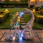 Qeeman Solar Elephant Statue Family Set 3Pcs: IP44 Weatherproof Outdoor Tricolour LED Lights Decor - Paths Patio Backyard Garden Sculpture Ornament for Mom Grandma Women