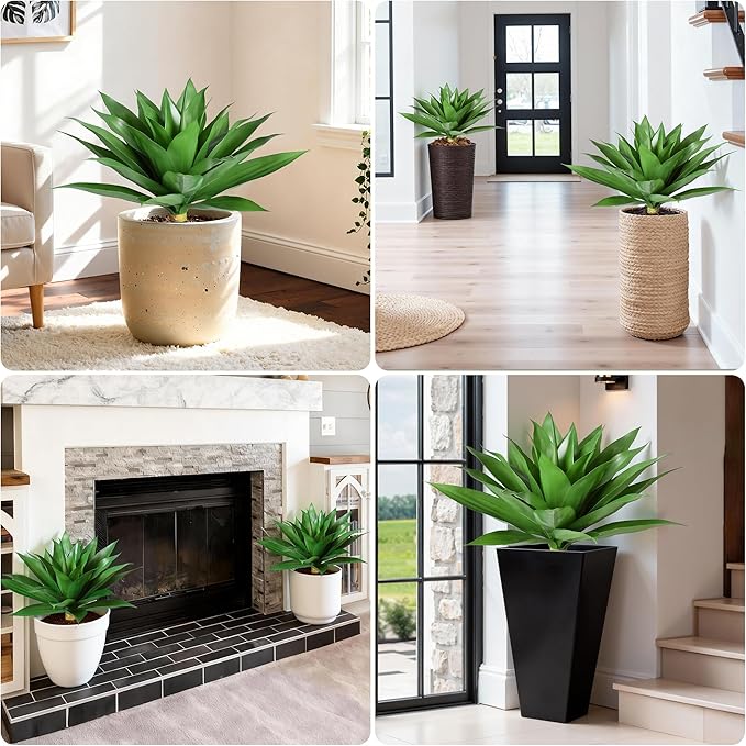 Ivydale Fake Plants 18 Inch Agave Artificial Plants Outdoor 2 PCS for Outside Decoration, Faux Greenery UV Resistant Artificial Outdoor Plants for Front Door Porch Planter Urn Patio Garden Yard(Green)