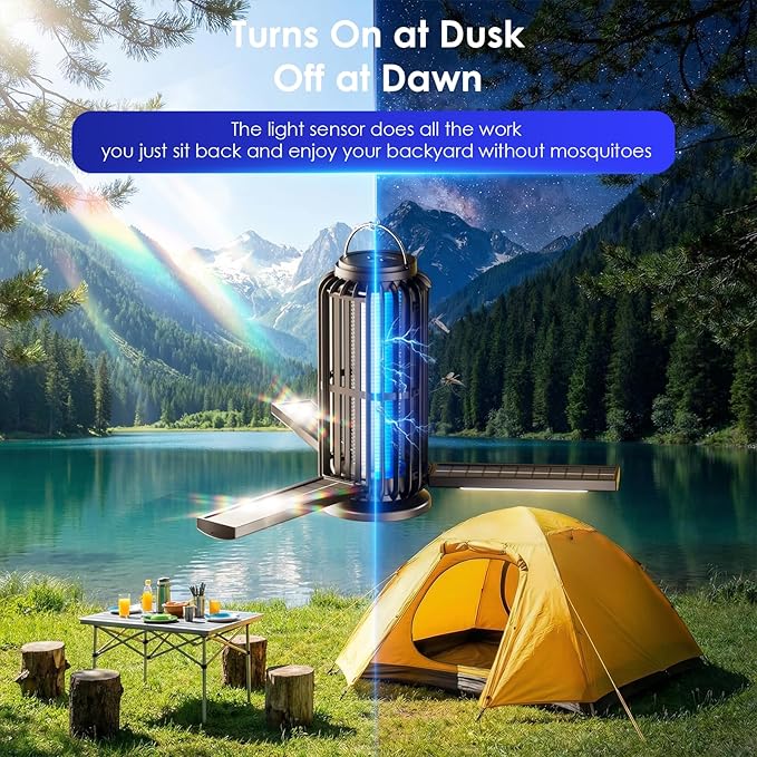 TYPEC 2 Pack Solar Bug Zapper, 3 Solar Charging Panels, 4200V Mosquito Zapper, Auto On/Off LED Light, IP67 Waterproof, USB-C & Solar Powered, Indoor Outdoor Insect Killer for Yard Patio Garden