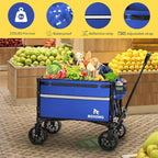 ROSONG Collapsible Wagon Cart with Wheels Foldable - Folding Utility Heavy Duty Wagons Carts for Grocery Sports Garden Shopping Camping Wheelbarrows (Blue, 120L)