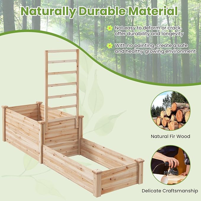 S AFSTAR Raised Garden Bed with Trellis & 2 Planter Boxes, 88" x 25" x 53" Outdoor Wooden Planter Box Kit for Flower Herb Veggies Fruit Climbing Vines, Elevated Gardening Planter for Garden Patio